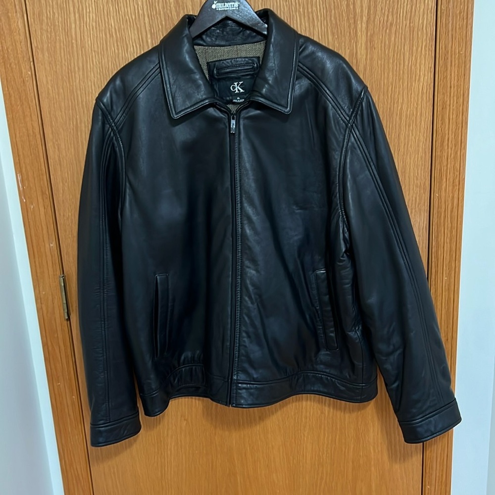 Leather Calvin Klein Men’s Lined Jacket Black Size XL